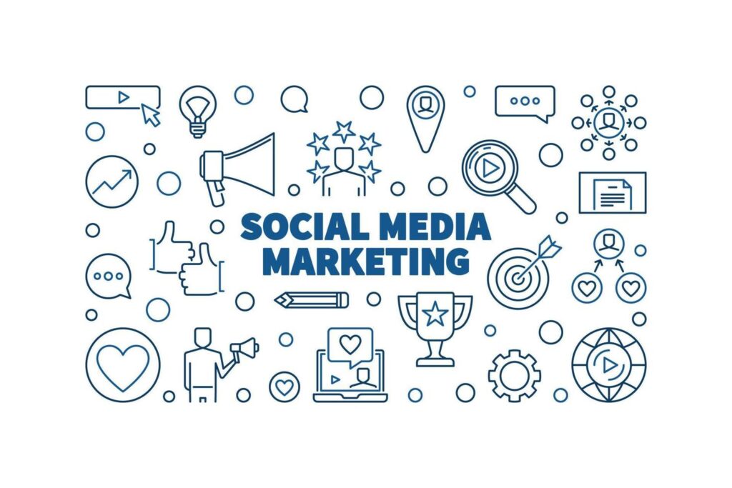 social media marketing blue linear horizontal illustration vector